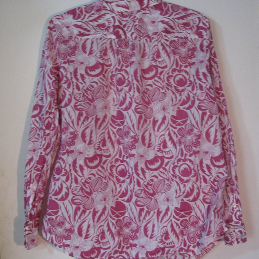 Talbots Button Up Shirt Large Pink & White Flowers Floral Long Sleeve Exc - Picture 4 of 4